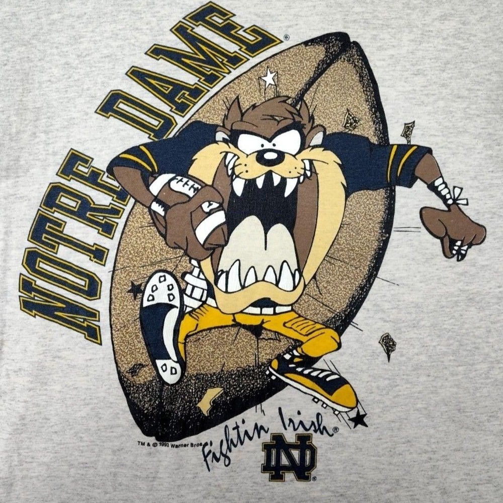 Vintage Notre Dame Fighting Irish Shirt Mens L Gray Y2K Taz Collegiate NCAA USA
